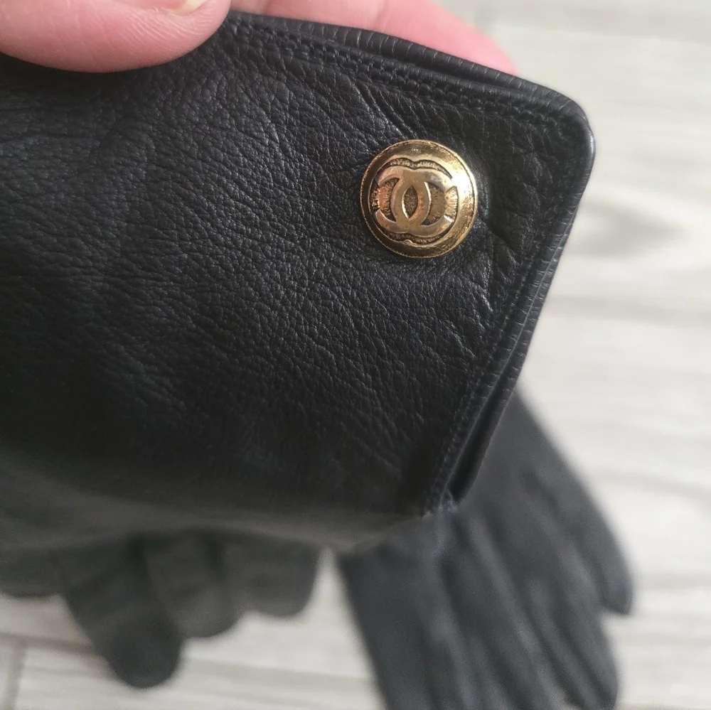 CHANEL Black Gloves with Gold Buttons Accents - Picture 4 of 7